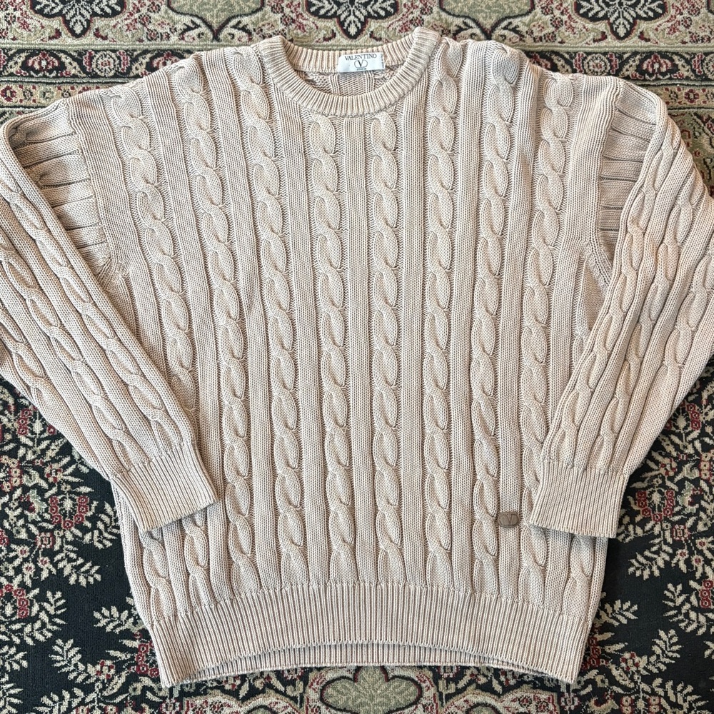 Valentino Cable Knit Cotton Sweater Made in Italy
